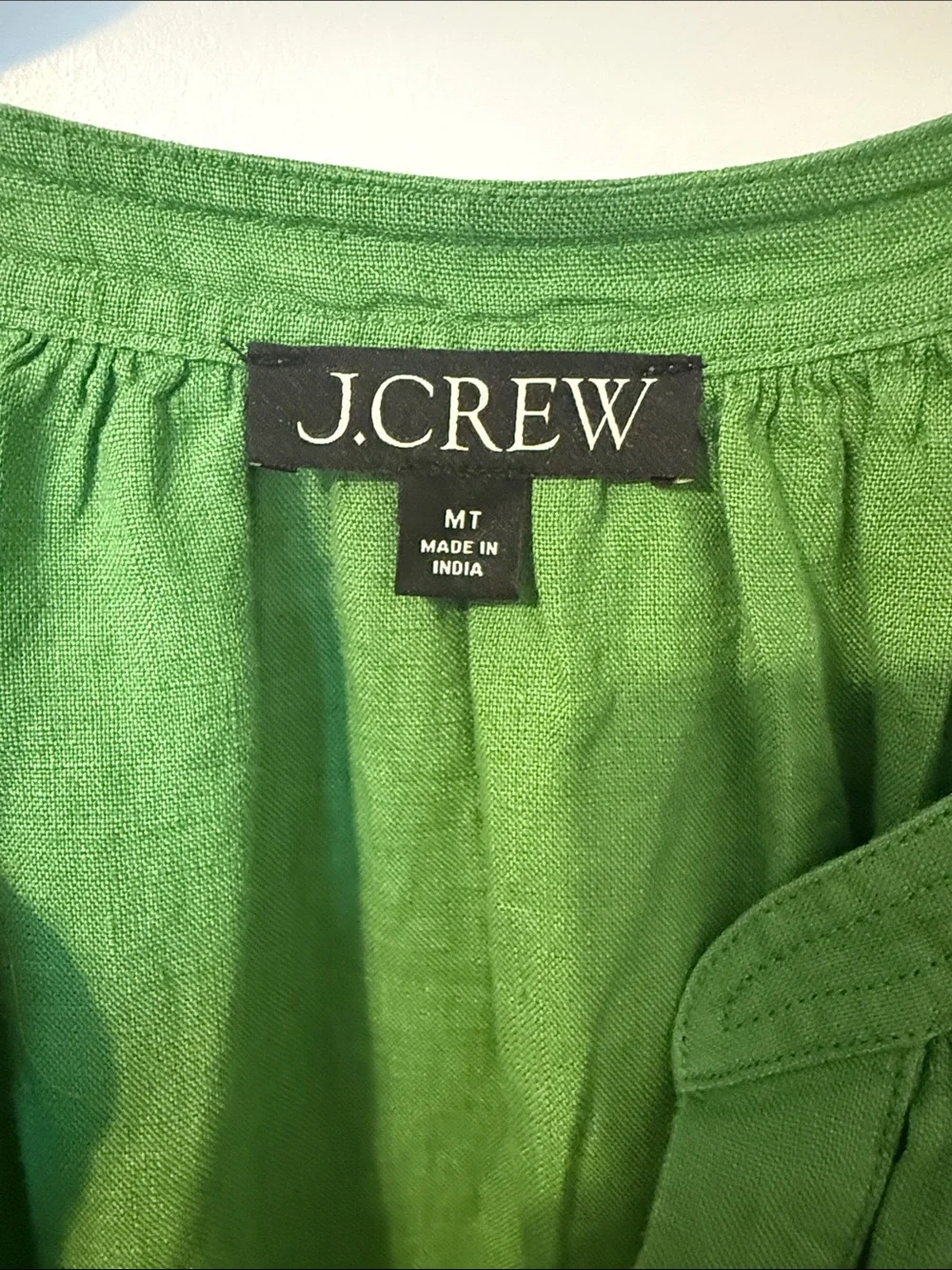 J.Crew Women’s Medium Tall 100% Linen Tie Waist Tunic Dress Green